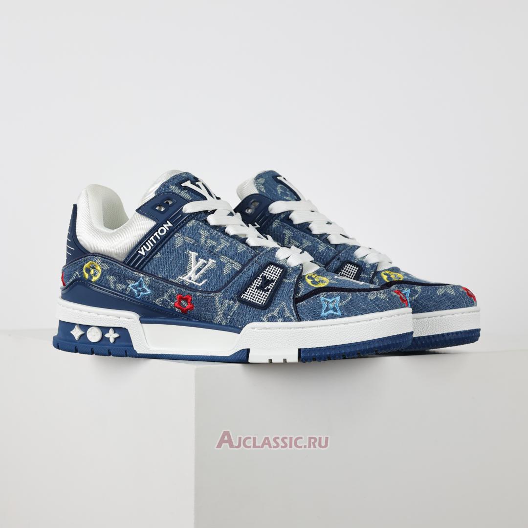 New Louis Vuitton LV Trainer Sneaker "Blue Multicolor Monogram Denim" 1ADHHY-2 Shoes