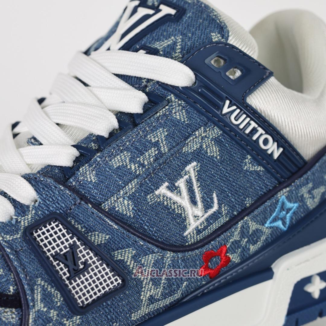 New Louis Vuitton LV Trainer Sneaker "Blue Multicolor Monogram Denim" 1ADHHY-2 Shoes