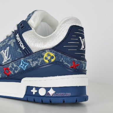 Buy Louis Vuitton LV Trainer Sneaker Blue Multicolor Monogram Denim Blue 1ADHHY-2 Quality Reps Replicas Shoes