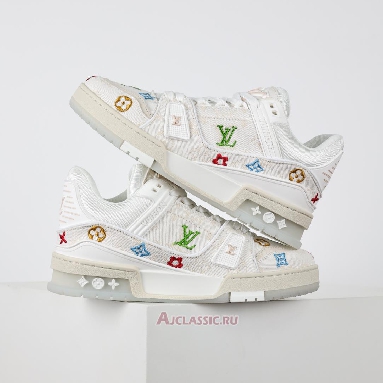 Buy Louis Vuitton LV Trainer Sneaker White Multicolor Monogram Denim White 1ADHHY-4 Quality Reps Replicas Shoes