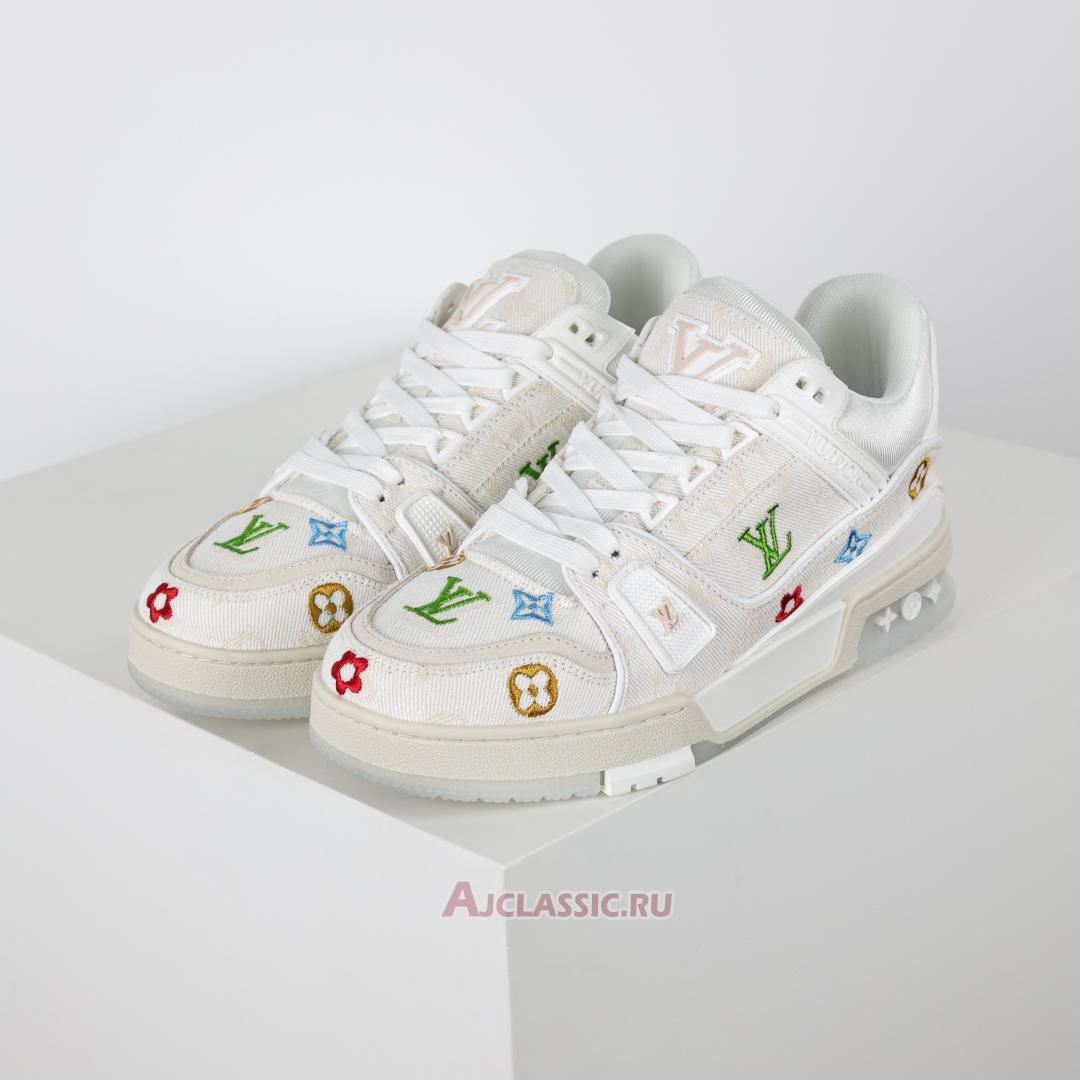 New Louis Vuitton LV Trainer Sneaker "White Multicolor Monogram Denim" 1ADHHY-4 Shoes