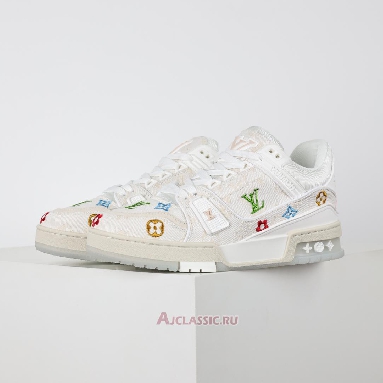 Buy Louis Vuitton LV Trainer Sneaker White Multicolor Monogram Denim White 1ADHHY-4 Quality Reps Replicas Shoes
