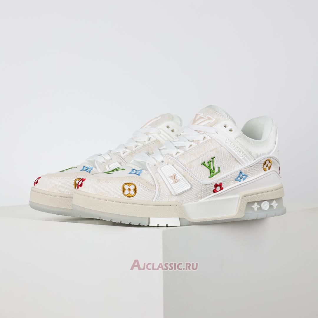 New Louis Vuitton LV Trainer Sneaker "White Multicolor Monogram Denim" 1ADHHY-4 Shoes