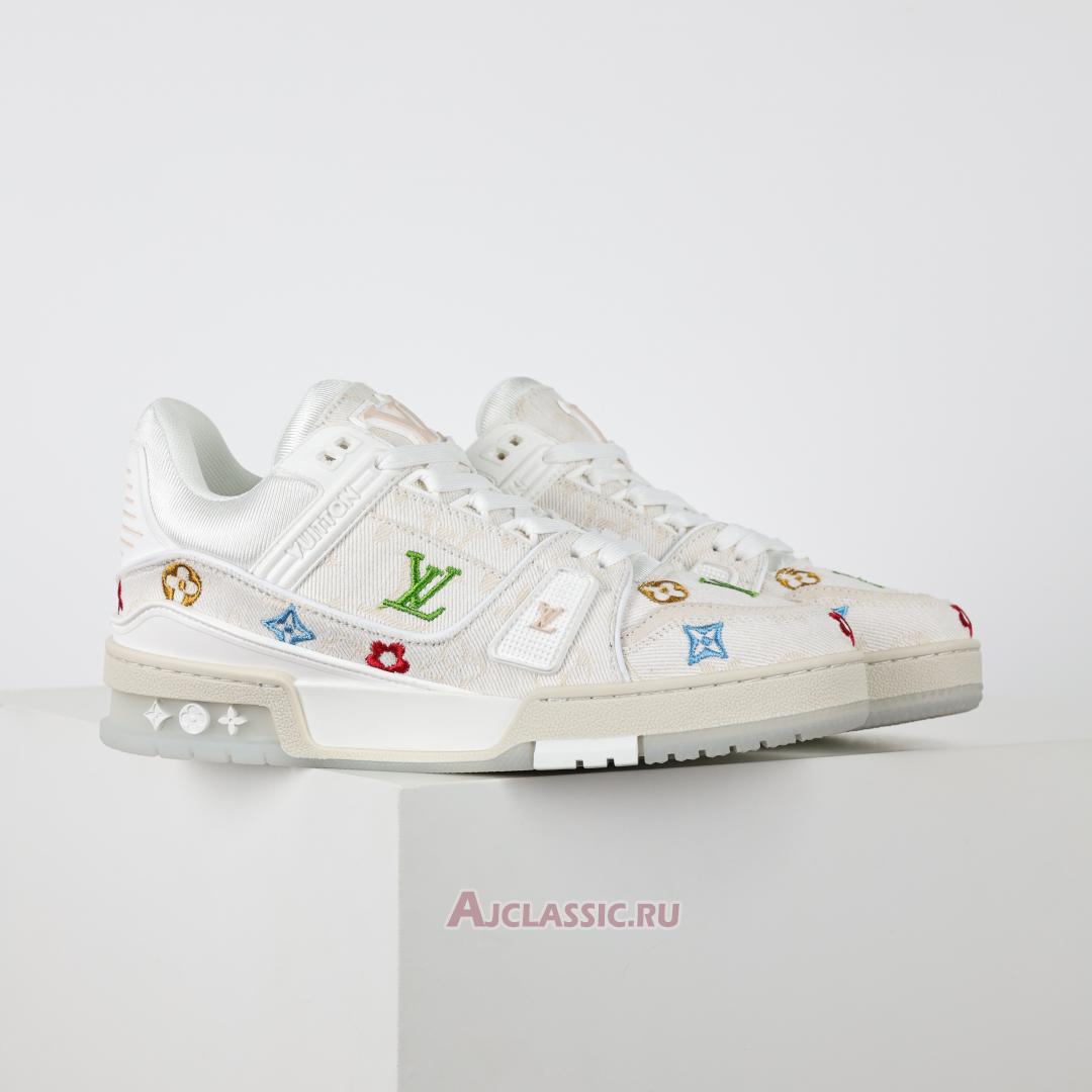 New Louis Vuitton LV Trainer Sneaker "White Multicolor Monogram Denim" 1ADHHY-4 Shoes
