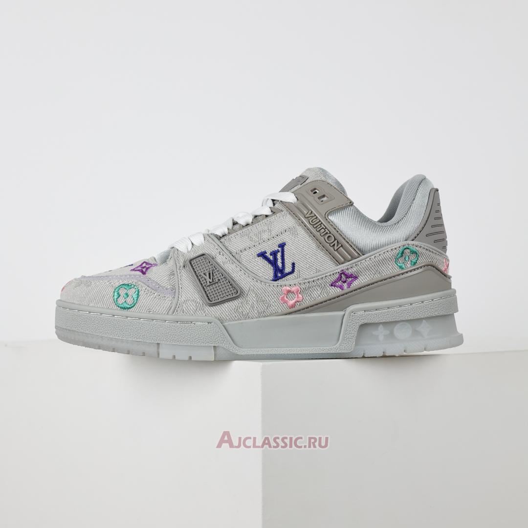 New Louis Vuitton LV Trainer Sneaker "Grey Multicolor Monogram Denim" 1ADHHY-5 Shoes