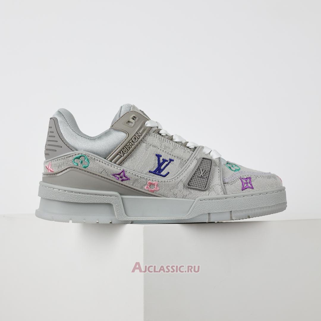 New Louis Vuitton LV Trainer Sneaker "Grey Multicolor Monogram Denim" 1ADHHY-5 Shoes