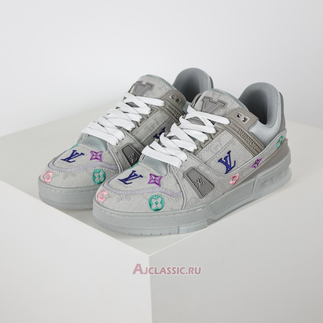 New Louis Vuitton LV Trainer Sneaker "Grey Multicolor Monogram Denim" 1ADHHY-5 Shoes