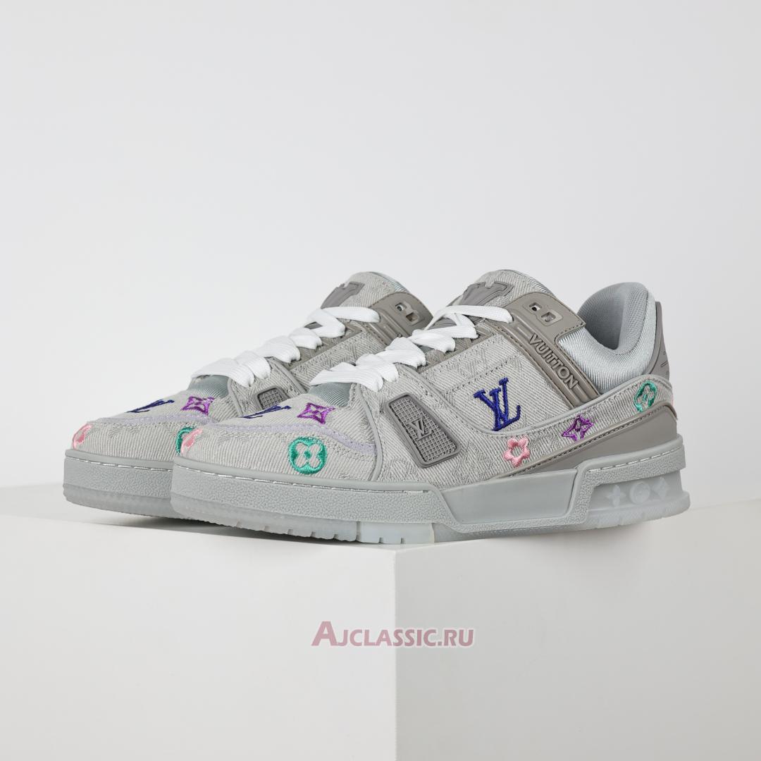 New Louis Vuitton LV Trainer Sneaker "Grey Multicolor Monogram Denim" 1ADHHY-5 Shoes