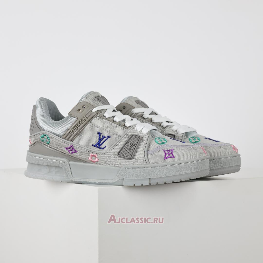 New Louis Vuitton LV Trainer Sneaker "Grey Multicolor Monogram Denim" 1ADHHY-5 Shoes