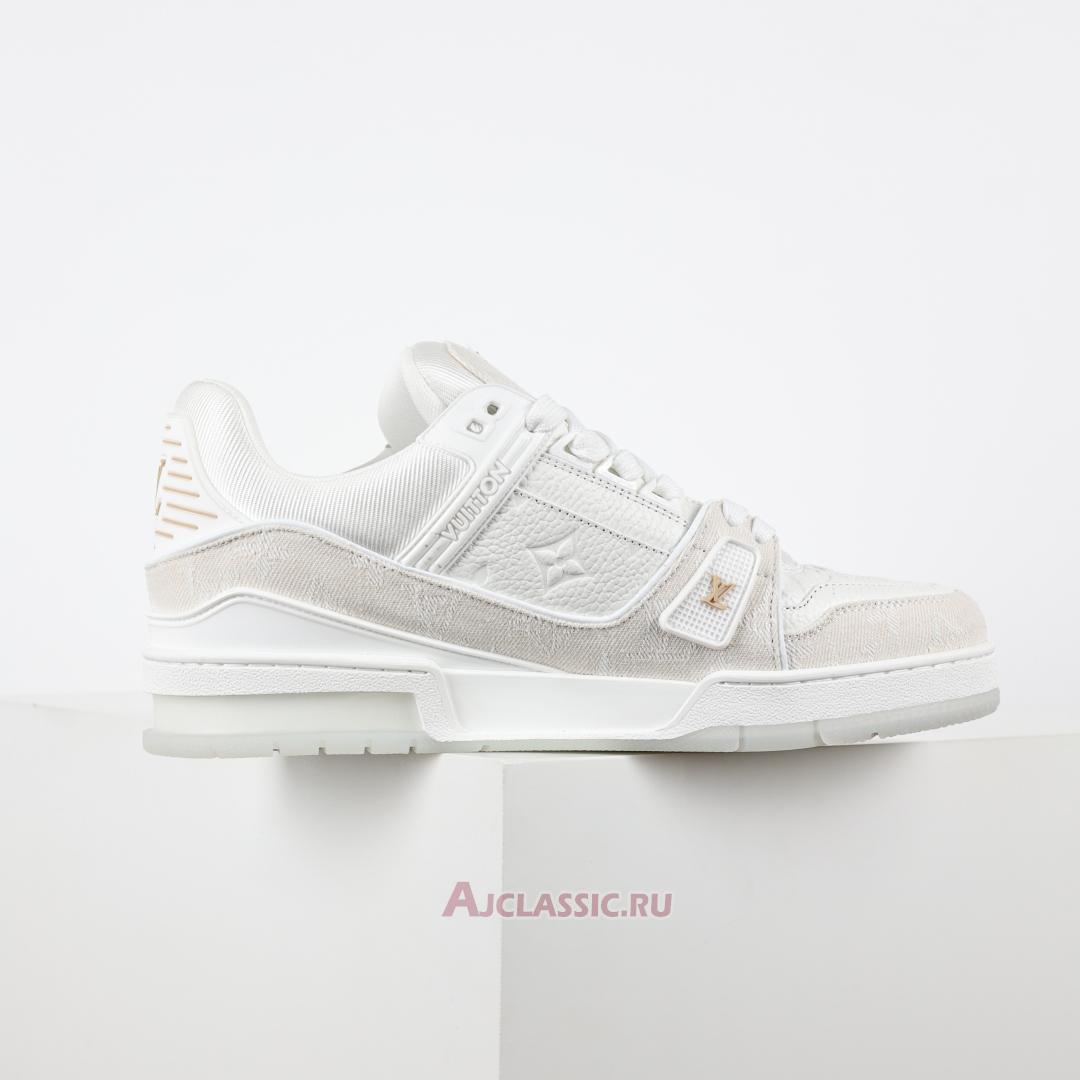 New Louis Vuitton LV Trainer Sneaker "White Beige Monogram Demin" 1A8Z4W-2 Shoes