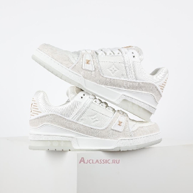 Buy Louis Vuitton LV Trainer Sneaker White Beige Monogram Demin White 1A8Z4W-2 Quality Reps Replicas Shoes