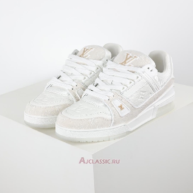 Buy Louis Vuitton LV Trainer Sneaker White Beige Monogram Demin White 1A8Z4W-2 Quality Reps Replicas Shoes