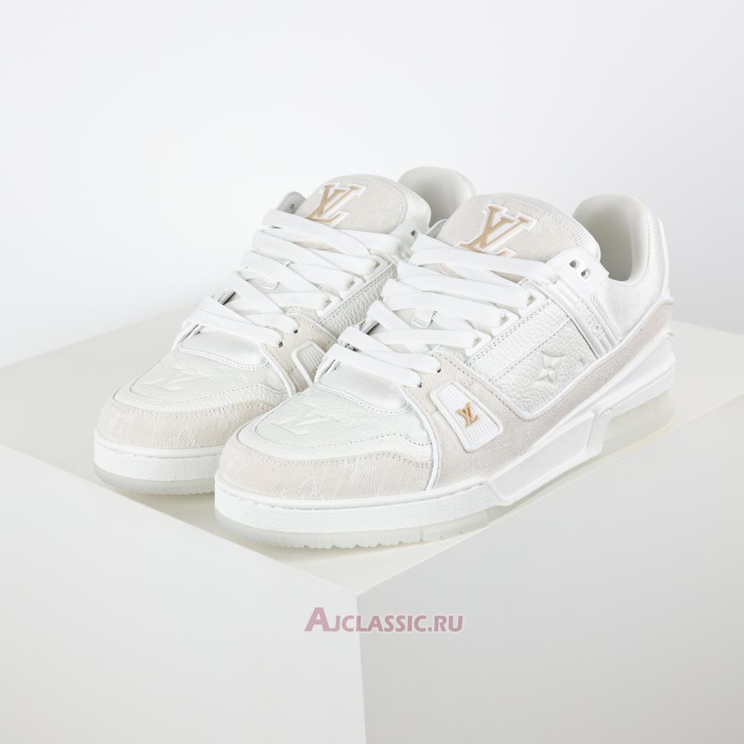 New Louis Vuitton LV Trainer Sneaker "White Beige Monogram Demin" 1A8Z4W-2 Shoes