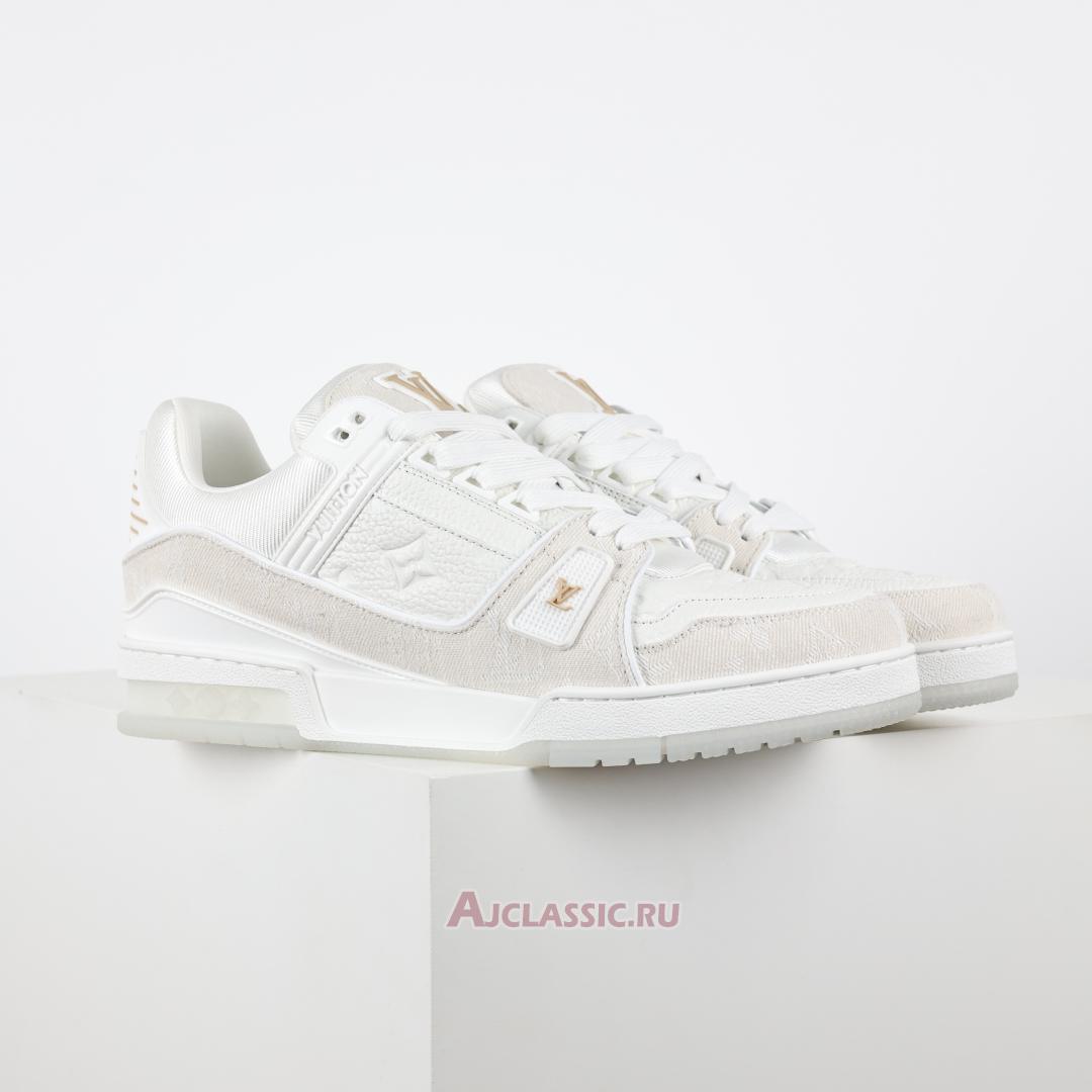New Louis Vuitton LV Trainer Sneaker "White Beige Monogram Demin" 1A8Z4W-2 Shoes