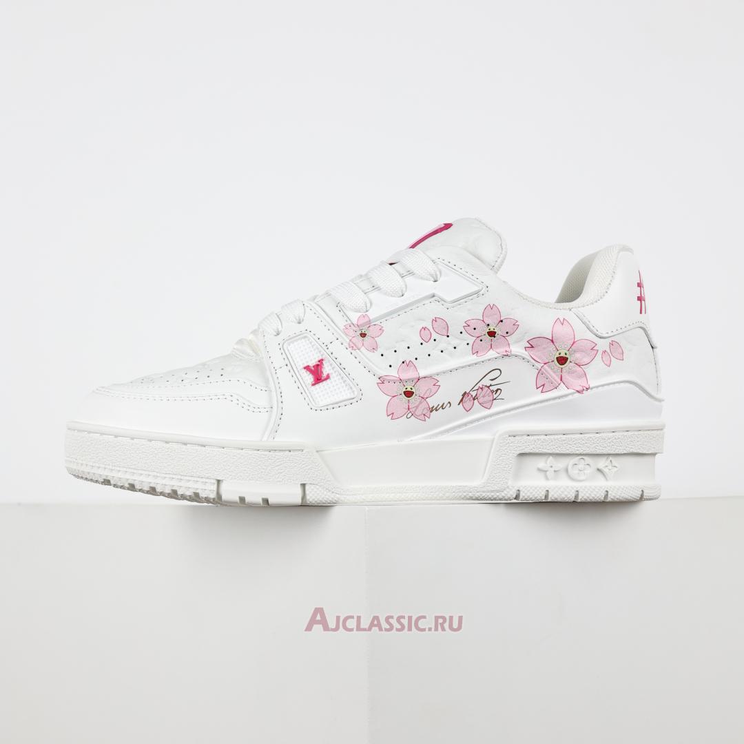 New Takashi Murakami x Louis Vuitton LV Trainer Sneaker "White Pink Monogram Flowers" 1AGZEB Shoes