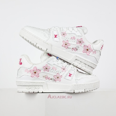 Buy Takashi Murakami x Louis Vuitton LV Trainer Sneaker White Pink Monogram Flowers White 1AGZEB Quality Reps Replicas Shoes