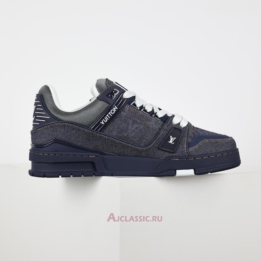New Louis Vuitton LV Trainer Sneaker "Navy Blue Monogram Denim" 1AHT52 Shoes
