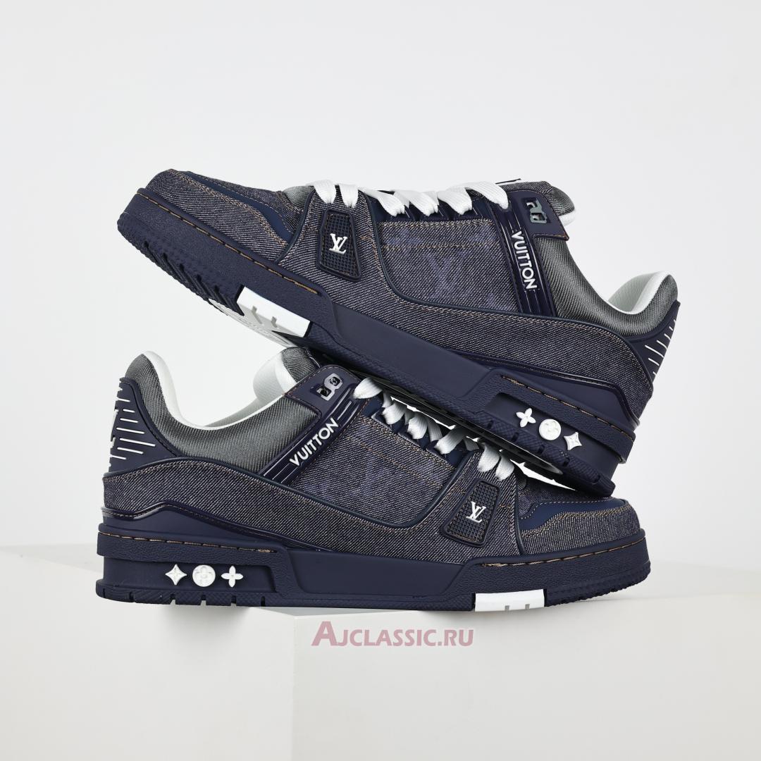 New Louis Vuitton LV Trainer Sneaker "Navy Blue Monogram Denim" 1AHT52 Shoes